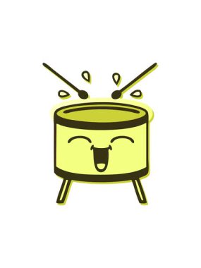 Sevimli bir çizgi filmin kederli çıkartmasının rengini değiştiren mutlu davul.