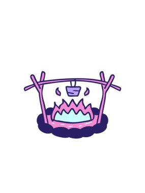 Yanıp sönen radyal çizgiler. El yapımı karikatür çizimleri. Bir kamp alanı karalaması.