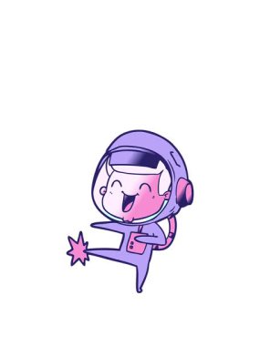 Mutlu el çizimi çizgi film astronotunun animasyonunu genişletiyor.