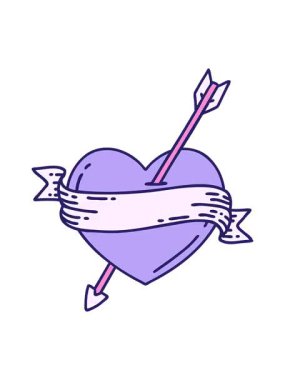 Sancaklı bir okun kalbinin ikonik dövme stili görüntüsünün canlandırmasını piksel hale getir