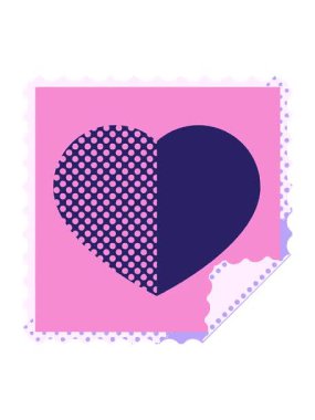 Kalp sembolü grafik kare etiket damgasının basınçlı canlandırması