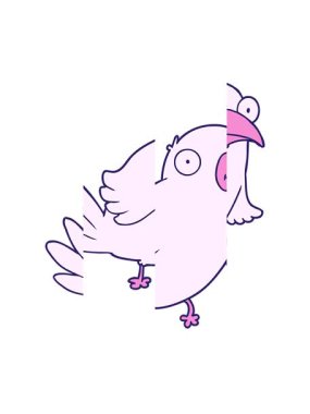 Bir kuş karakterinin tatlı çizgi filminin bölünmüş hareket animasyonu