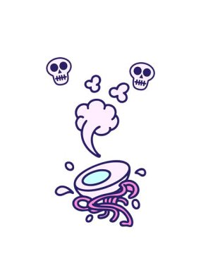 Erişte ve yumurtanın bazı sıcak ramen malzemelerinin kafatası animasyonu.