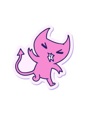 Bir Kawaii sevimli iblisinin çıkartma karikatür çiziminin basınçlı canlandırması