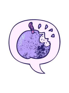 Basınç çizgi film canlandırması taze ısırılmış elma Konuşma baloncuğu ile retro doku tarzı