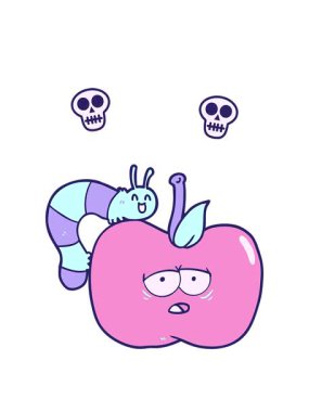 karikatür elma ve böceğin kafatası animasyonu