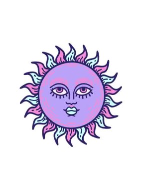 Yüzü olan güneşin ikonik dövme şeklindeki görüntüsünün hareketli animasyonu