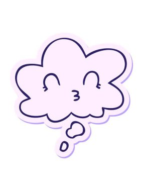 Basınç, mutlu çizgi film suratının çizgi film karakteri ve düşünce baloncuğu baskılı çıkartma tasarımı.