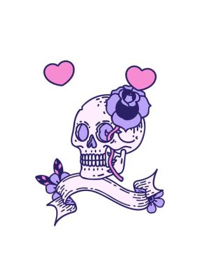 dönen kalpler bir kafatası ve gül sancağının animasyonu