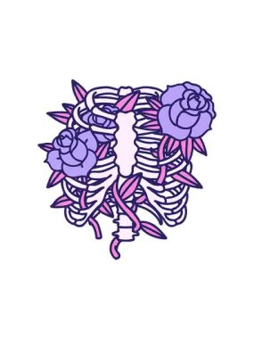 Bir göğüs kafesi ve çiçeğin ikonik dövme görüntüsünün dikkat çekici animasyonu