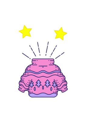 Dönen yıldızlar geleneksel dövme stili bir yılbaşı atlamacısının çizimlerinin animasyonu