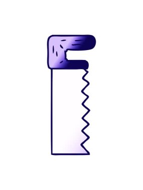 Bir metal testeresinin çizgi film karikatürü çiziminin neon ışık efekti canlandırması