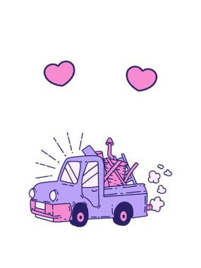 Hurda taşıyan geleneksel dövme kamyonu çiziminin dönen kalp animasyonu