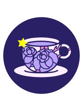 Parlayan yıldızlar çiçekli kahve fincanı işaretinin animasyonunu etkiler.