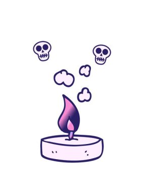 Çizgi film animasyonunun dönen kafatası animasyonu küçük mum