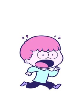 Çizgi filmin hareketli animasyonu. Şok adam kaçıyor.