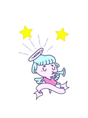 dönen yıldızlar parşömen sancağının animasyonu. Dövme stili trompet çalan melek.