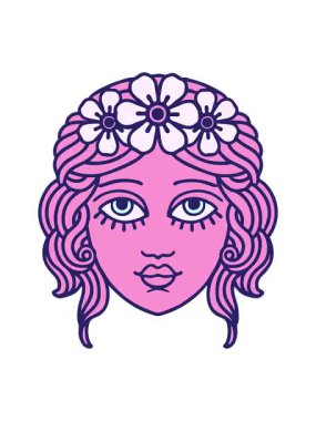 Dövmenin animasyonunu çiçek tacıyla geleneksel kadın yüzüyle pikselleştir