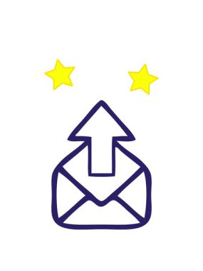 dönen yıldızların çizgi film çizimi bir e-posta işareti çizimi