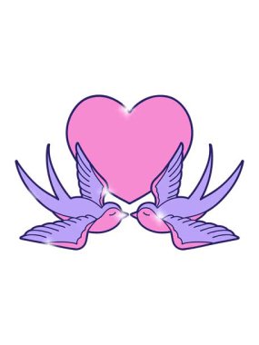 Dövme stili kırlangıçların ve bir kalbin ışıltı etkisi