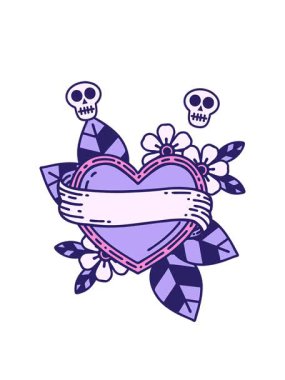 Neon dövmenin geleneksel kalp ve bayrak stilinde dönen kafatası animasyonu