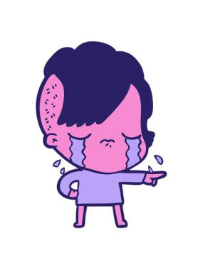 Titreşimli hareketli çizgi film karakteri ağlayan kızı suçluyor.