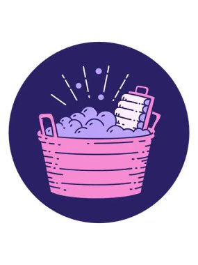 Dövme stili eski bir çamaşır tahtası ve fırçalama kabının canlandırma efekti