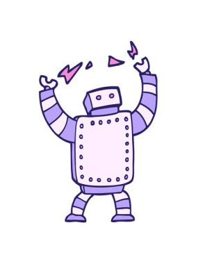 El çizimi karikatür tarzı dev robotun hareketli animasyonunu oynat