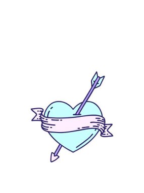 Okun kalbi ve sancağının geleneksel stiliyle dövmenin hareketli animasyonu