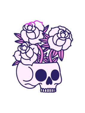 Bir kafatası ve gülün dövme şeklindeki görüntüsünü güçlendir