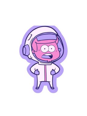 power up animation of sticker of a cartoon surprised astronaut