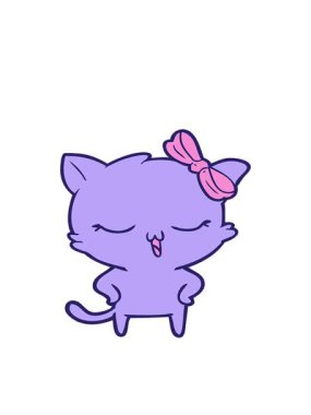 Kafasında yay ve kalçasında eller olan çizgi film kedisinin hareketli animasyonu