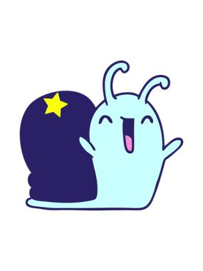 Kıvılcım saçan yıldızlar, çizgi film çizimi Kawaii 'nin animasyonunu etkiler. Mutlu tatlı salyangoz.