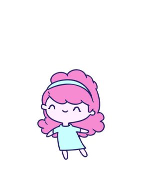 Çizgi film çizimi kawaii kızın kafa bandıyla yükseliş ve yüzme animasyonu