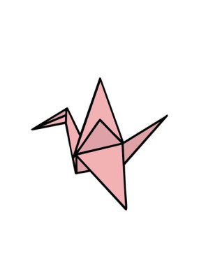 Japon katlanmış kağıt origami turnalarının yanıp sönen radyal çizgileri.