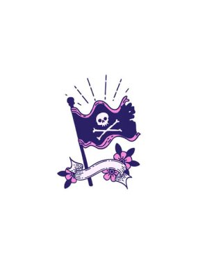 Dövme stili korsan bayrağı sallayan parşömen sancağının gösterişli satış animasyonu