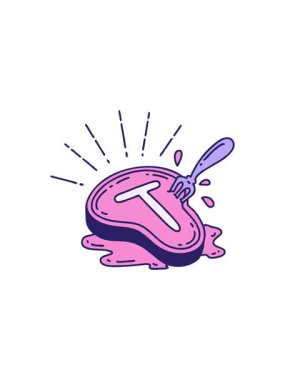 Geleneksel dövme stili biftek ve çatal çiziminin gösterişli satış animasyonu