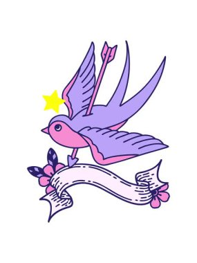 Parlayan yıldızlar, geleneksel dövmenin bir kırlangıç sancağıyla canlandırılmasını etkiler.