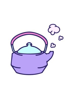 Dikkat çekici bir Japon çay çizgi filminin dumanı tüten sıcak çaydanlığının animasyonu