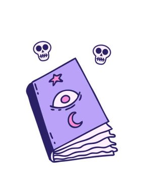 göz küresi ile ürkütücü büyü kitabının dönen kafatasları animasyonu