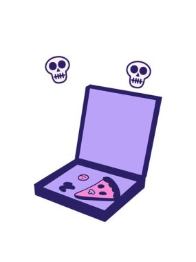 dönen kafatasları bir dilim pizzanın el çizimi animasyonu