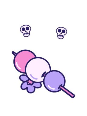 spinning skulls animation of traditional japanese sweet stick treat