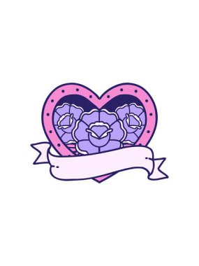 İkonik dövme tarzının radyoaktif parlayan animasyonu. Çiçekli bir kalp ve afiş.