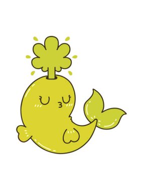 Geleneksel dövme stilinin renkli animasyonunu değiştiren mutlu balina karakteri