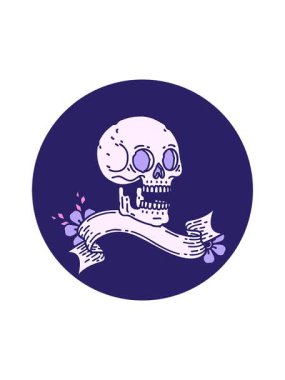 Dikkat çekici bir dövme stili simgesi ve kafatası pankartı.