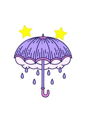 dönen yıldızlar ikonik dövme şeklindeki şemsiye ve fırtına bulutunun animasyonu