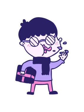 Noel hediyesi olarak gözlük takan çizgi film çocuğunun animasyonunu görüntüle.