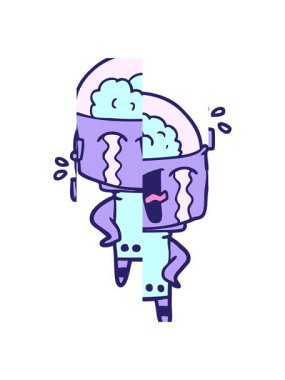 Karikatür ağlayan robotun bölünen hareketi