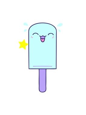 Parıldayan yıldızlar el animasyonunu etkiler. Garip çizgi film turuncu buz lolipopu.