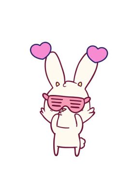 Parlak renkli meraklı tavşan çizgi filminin dönen kalp animasyonu